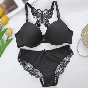 Push up bra Elegant Black Lace Butterfly Lingerie Set